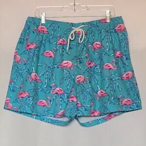 Hot Coals Mens Lined Board Shorts or Swim Trunks Tropical Teal Flamingos Sz: XL